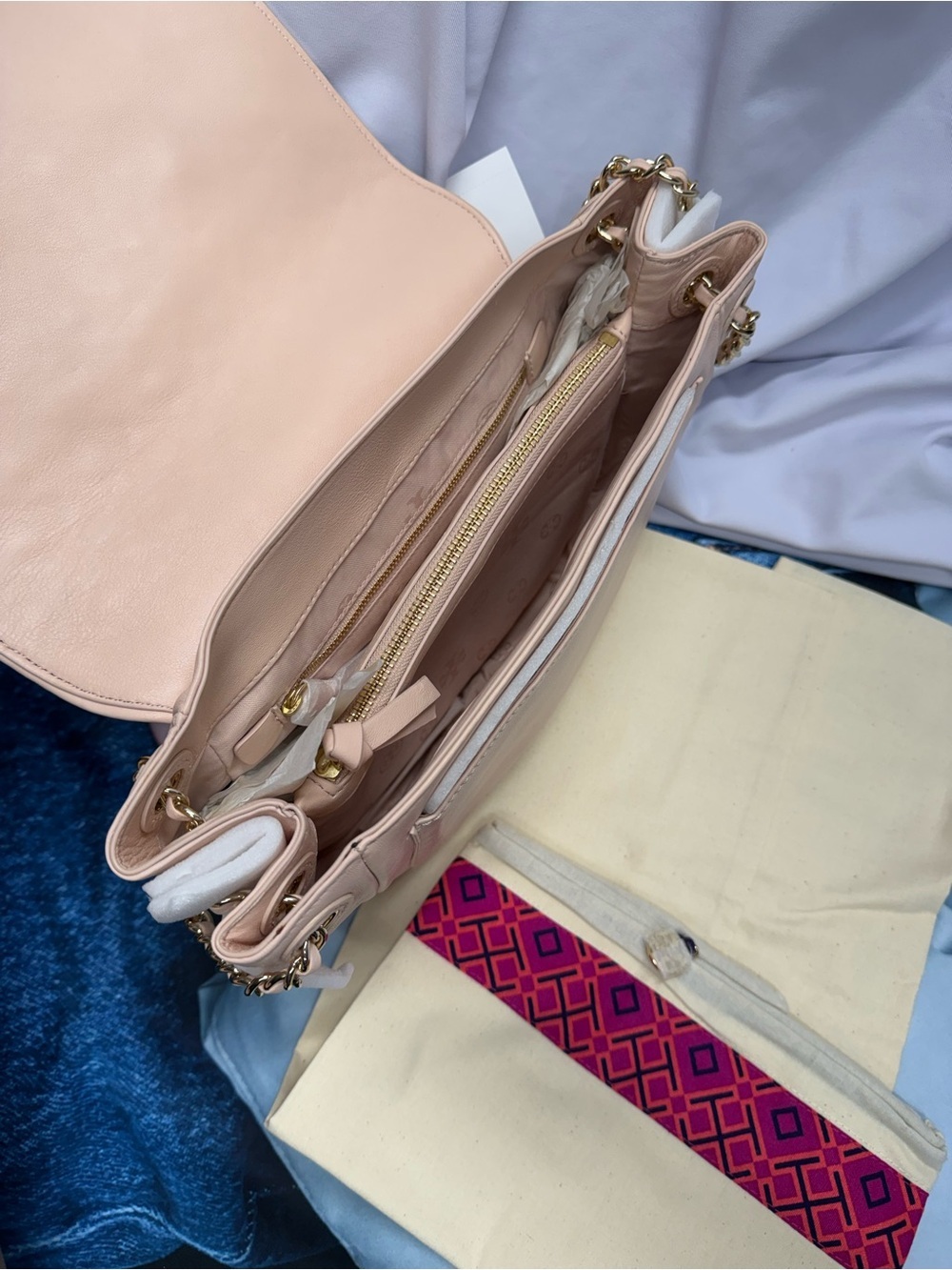(new+tag) Tory Burch Quilted Chain Shoulder Bag / Crossbody Pale Pink Apricot - Picture 9 of 17